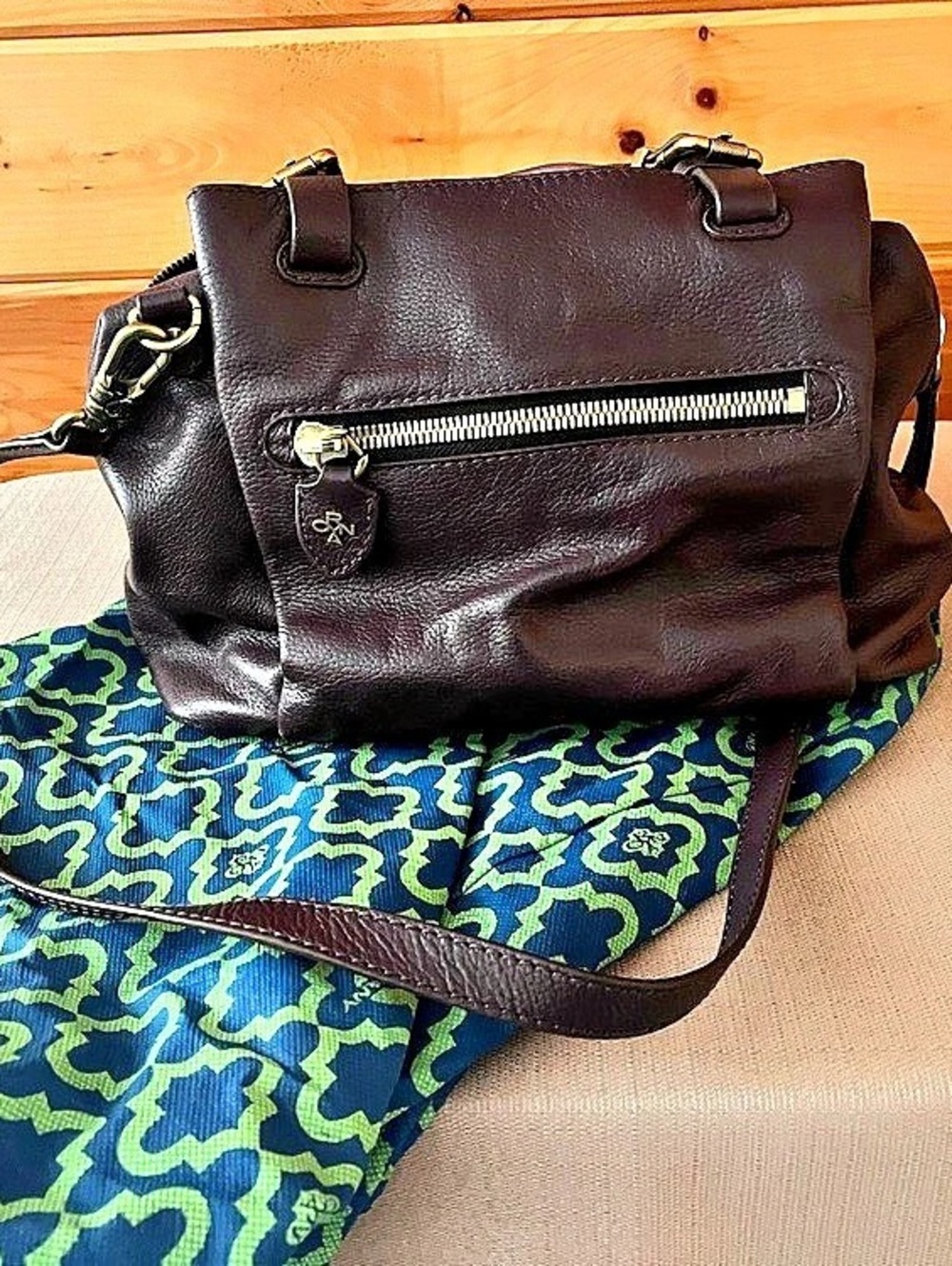 orYANY Dark Plum Pebbled Leather Satchel with Strap & Dust Bag